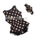 Popular Gold Dot Printed Kids Jumpsuit Harem Pompom Headbands Baby Sleeveless Romper thumbnail-2
