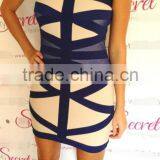 3 Color New Arrival High Quality Geometric Striped Cross Elastic Knitted Bandage Dress Printed Celebrity Party Dress thumbnail-1