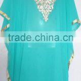 AQUA BLUE EMBROIDERED Georgette CAFTAN Kaftan Tunic Poncho Zip Cover up thumbnail-2