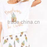 MGOO Custom Design Women Pyjama Set Screen Print Crop Top With Full Print Shorts Funny Pajamas Set thumbnail-3