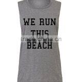 Soft Lightweight Womens Muscle Tank Grey/Black Deep Cut Workout Shirts OEM Running Top Gym Clothing thumbnail-1