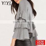 2017 Fashion Ruffles Sweater Women Casual Butterfly Sleeve Solid Gray Pullovers Preppy Cute Loose Winter Sweaters thumbnail-4