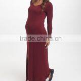 Newest Maternity Dresses With Burgundy Maternity Side-Slit Maxi Dress Fashion Women Clothing WD80817-19 thumbnail-3