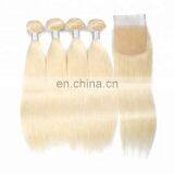 Brazilian Blond 613 Human Hair Bundles With Closure Cuticle Aligned Hair thumbnail-4