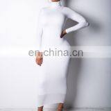 Women Lady Vestidos Ruched Long Sleeve Sheath BodyCon Midi Sexy Dress thumbnail-3