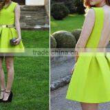 2015Spring Sexy Neon Cute Belt Dress Pleated Skater Green Bandage Dress thumbnail-1