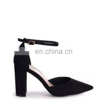 Black Suede Court Shoes With Ankle Strap & Block Heels Ladies Sandals Other Colors Are Available thumbnail-1
