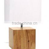 Wood table lamp, natural oak wood base + fabric lampshade