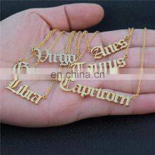 Vintage Gold Silver Stainless Steel 12 Zodiac Sign English Letter Necklace For Women Birthday Jewelry Gift