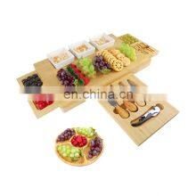 Bamboo Cheese Board Wooden Three Ceramic Bowls Three Magnet Drawers Serving Platter Cutlery Server Knife Set thumbnail-4