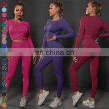 Custom Workout Clothing 2 Piece Suit Knit Long Sleeve Top High Waist Leggings Gym Fitness Sets Seamless Yoga Set For Women thumbnail-4