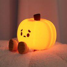 NEW LED USB Rechargeable Dimming Touch Cartoon Cute Bedroom Decor Silicone Table Lamp Pumpkin Night Light Children Night Lights thumbnail-1