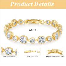 Paperclip Chain Bracelet 14K Gold Plated Cubic Zirconia Watch Strap Chunky Link Adjustable Stackable Jewelry For Women Girl Gift thumbnail-1