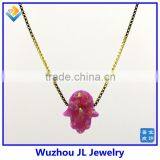 Synthetic 8*10mm Bubble Gum Opal Hamsa Shape 18K Plated Chain 925 Sterling Silver Necklace thumbnail-1