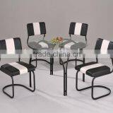 Metal Dining Set / Glass Dining Table and Stripe Chairs thumbnail-1