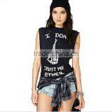 Custom Printed High Neck Sleeveless T Shirt Girls Cotton Singlet Promotional Own Design Tank Tops thumbnail-2