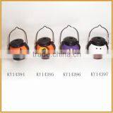 Lantern Shape Ceramic Halloween Pumpkin With Tealight Holder Decoration