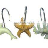Seashell Polyresin Shower Curtain Hooks, Hand-painted Curtain Hooks