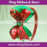 Red And Green Ribbon Bow Headband For Christmas. thumbnail-1