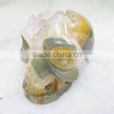 3" 0.31KG Hand Carved Yellow Agate Geode Crystal Skulls for Hand Playing thumbnail-5