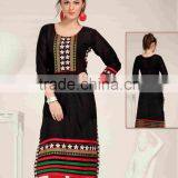 Embroidery Flower Design All Over With hi Neck Border Vogue Designer Kurtis thumbnail-2
