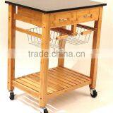 Hot Sale Bamboo Kitchen Trolley Design With Basket and Wheels thumbnail-2
