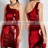 Chic One-shoulder Sparkling Sequin Fabirc Mini Dress Latest Club Party Dresses HSD5612
