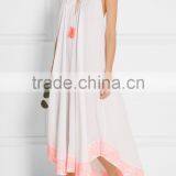 Holiday Sexy Cotton-Crepon Maxi Dress Backless Long Beach Dresses With Colorful Pink Embroidery Tasseled Ties 2016 HSD5840 thumbnail-2