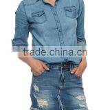 2017 High Quality Jean Shirt Long Sleeve Button Front Denim Top thumbnail-2
