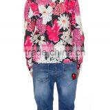 2015 New Fashion Round Neck Floral Printed Long Sleeve Polo Womens T-shirt Wholesale thumbnail-5