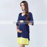 Hit Color Maternity Summer Outlet Dress Atheleisure Nursing Clothing Loose and Comfortable Hide Breastfeeding Opening Skirts thumbnail-1