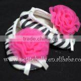 Zebra Print Shoes with Hot Pink Rosettes Pettishoes Crib Shoes MAS36