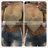 2017 New Arrived Women Top Metal Diamond Gold Silver Hand Patch Work Sexy Top Wholesale Retail 1pcs Dropshipping thumbnail-3