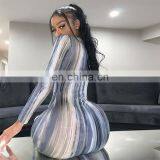 New Arrival Women Sexy Fall Bodycon Dresses Printed Long Sleeve Clubwear Party Casual Dress thumbnail-5