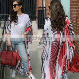 Летний пляжный сарафан-кафтан из шифона для женщин с полосатым зебровым узором 2019 года. Расшитый палео, длинный кардиган thumbnail-2