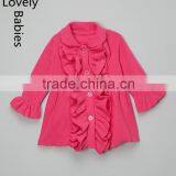 New fancy girls coats 2016 hot pink double ruffle kid coat for girl