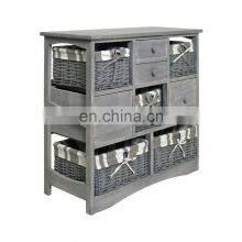 Home Wooden Frame Wicker Basket Drawer Storage Unit Cabinet Cupboards Organizer thumbnail-2