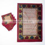 Indian Silk Table Runner With 6 Place Mats & 6 Coaster in Red Color Size 16*62 thumbnail-3