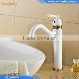 Luxury Deck Mount White & Golden Basin Sink Faucet Single Lever Bathroom Vessel Sink Mixer Taps thumbnail-1