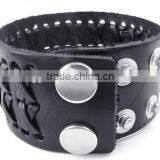 Jewelry Mens Leather Bracelet, Wide Braided Adjustable Cuff Bangle, Black or Any Color