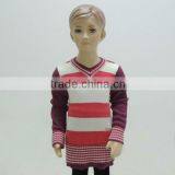 TYCH006 Kids 3 Colour Cotton/acrylic Stripe Long-sleeves Pullover V-neck Lovely Sweater
