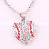 New Arrival Zinc Studded With Sparkling Crystals Baseball Heart Pendant Chain Necklaces