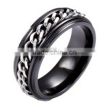 Shenzhen wholesale manufacturer black zirconium metal jewellery rings black titanium ring with chain inlay