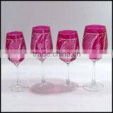 French Pink Hand Cut Red Wine Glass With Red Stem thumbnail-1