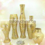 Wedding Decor Fashionable Design Beaded Mosaic Shapes Glass Gold Vases thumbnail-2