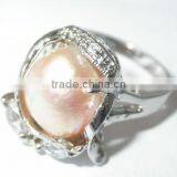 18K Gold Inlaid Pearl Round Ring Orange Pearl Tahitian Pearl Ring thumbnail-2