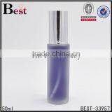 50ml Hot Products Cosmetic Frosted Logo Screen Printing Custom Made Glass Bottle for Lotion With Silver Aluminum Pump and Cover thumbnail-1