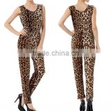 Adult Fashion Clothing Wholesale Women Sleeveless Leopard Prints Casual One Piece Custom Made Summer Jumpsuits Pants 2017