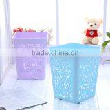Flower Design Trash Can Office Square Plastic Waste Bin in Purple