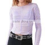 2017 OEM Sheer Minimal-femme Long Sleeves Ruched Fancy Blouse thumbnail-2